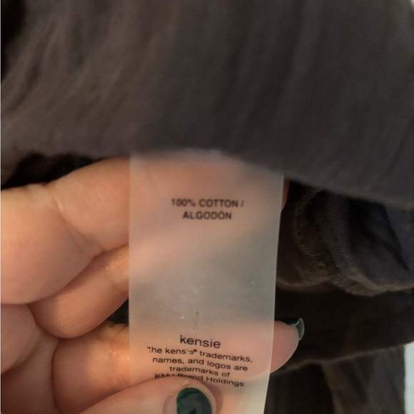 Kensie brown Button-Up cropped tie front top SZ L NWT long sleeve 100% cotton - Picture 4 of 16